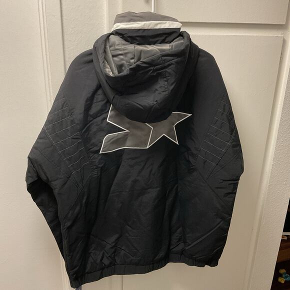 Starter Classic Logo Quarter Zipped Hooded Jacket Black Silver Men Medium Retro - Picture 5 of 5